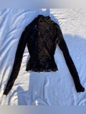 Urban Outfitters Black Sheer Floral Lace Long Sleeve Top